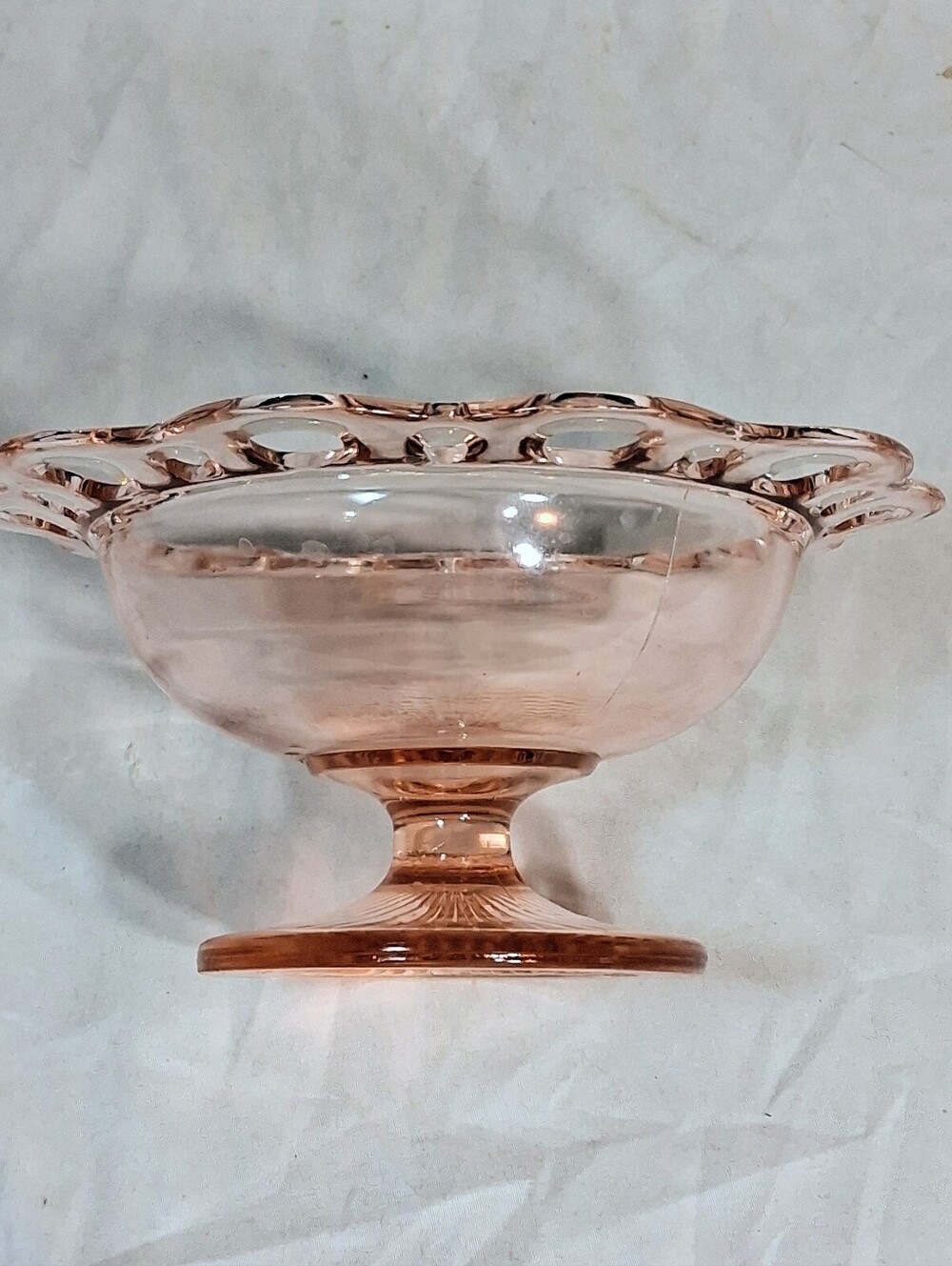 30's Anchor Hocking Pink Depression Glass "Lace Edge" Compote/Candy Dish - Picture 4 of 8